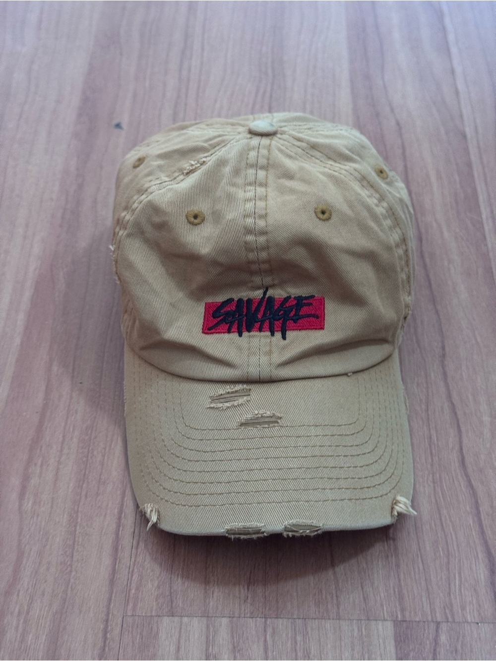 Distressed Savage Dad Hat Khaki Tan Streetwear Cap Adjustable